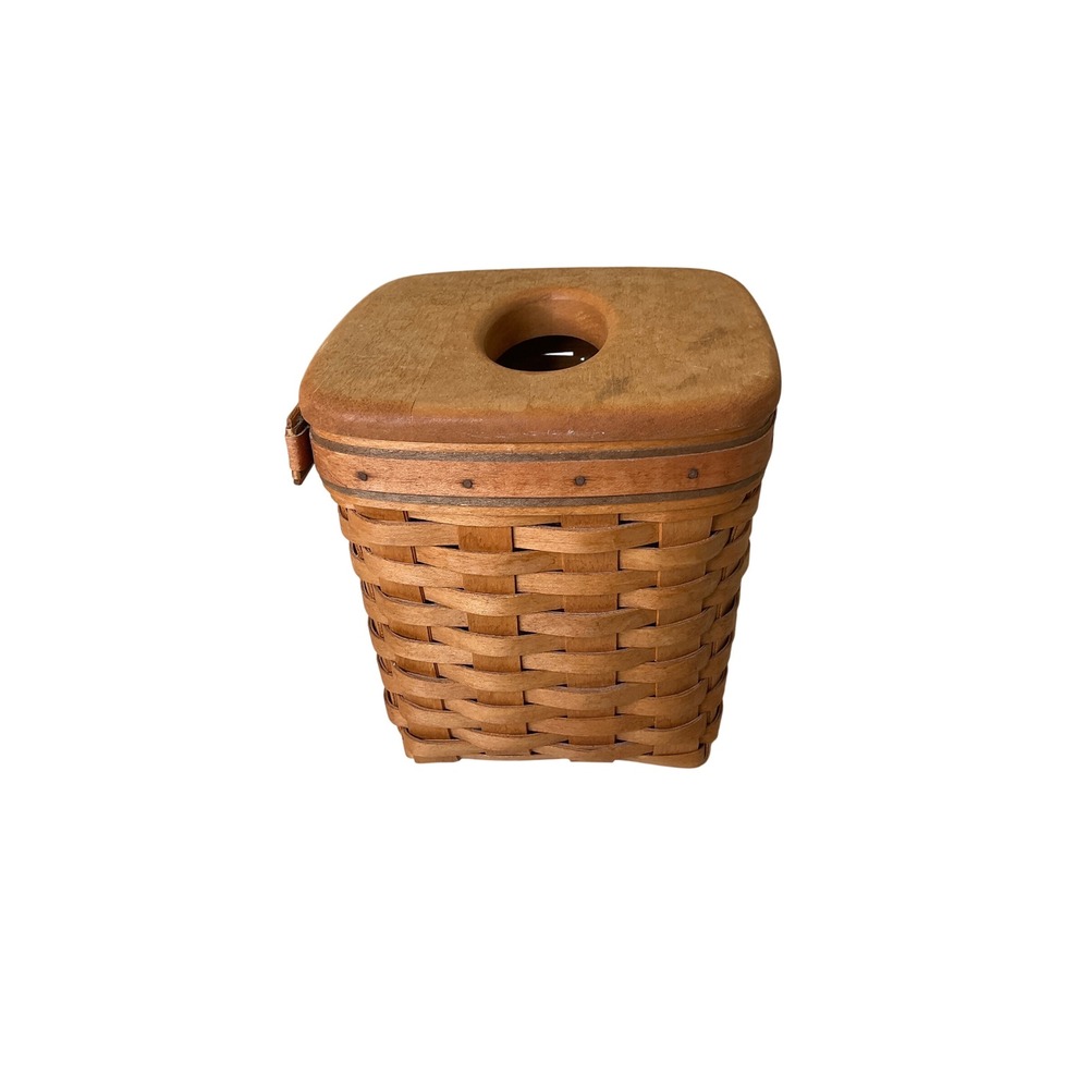 Vintage Longaberger Tall Tissue Box Basket with Wooden Lid and Clear Liner
